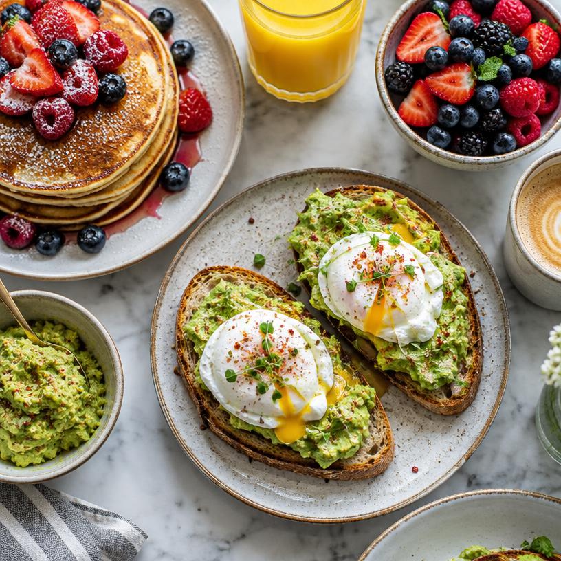 Brunch avec pancakes et toast